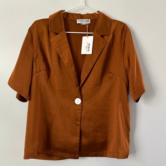 Anthropologie Charlie Holiday Heavenly Copper Rust Button Shirt size 4 - Picture 9 of 9